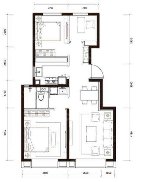 80m²三居室轻奢-户型