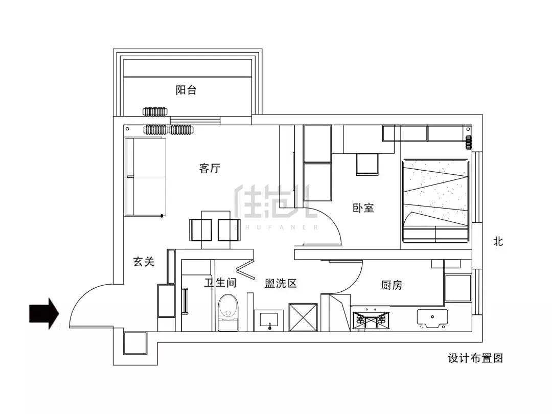 43m²一居室北欧-户型