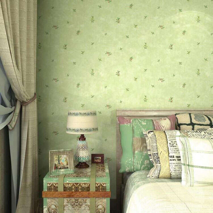 绿色环保小清新一居室卧室壁纸装修图