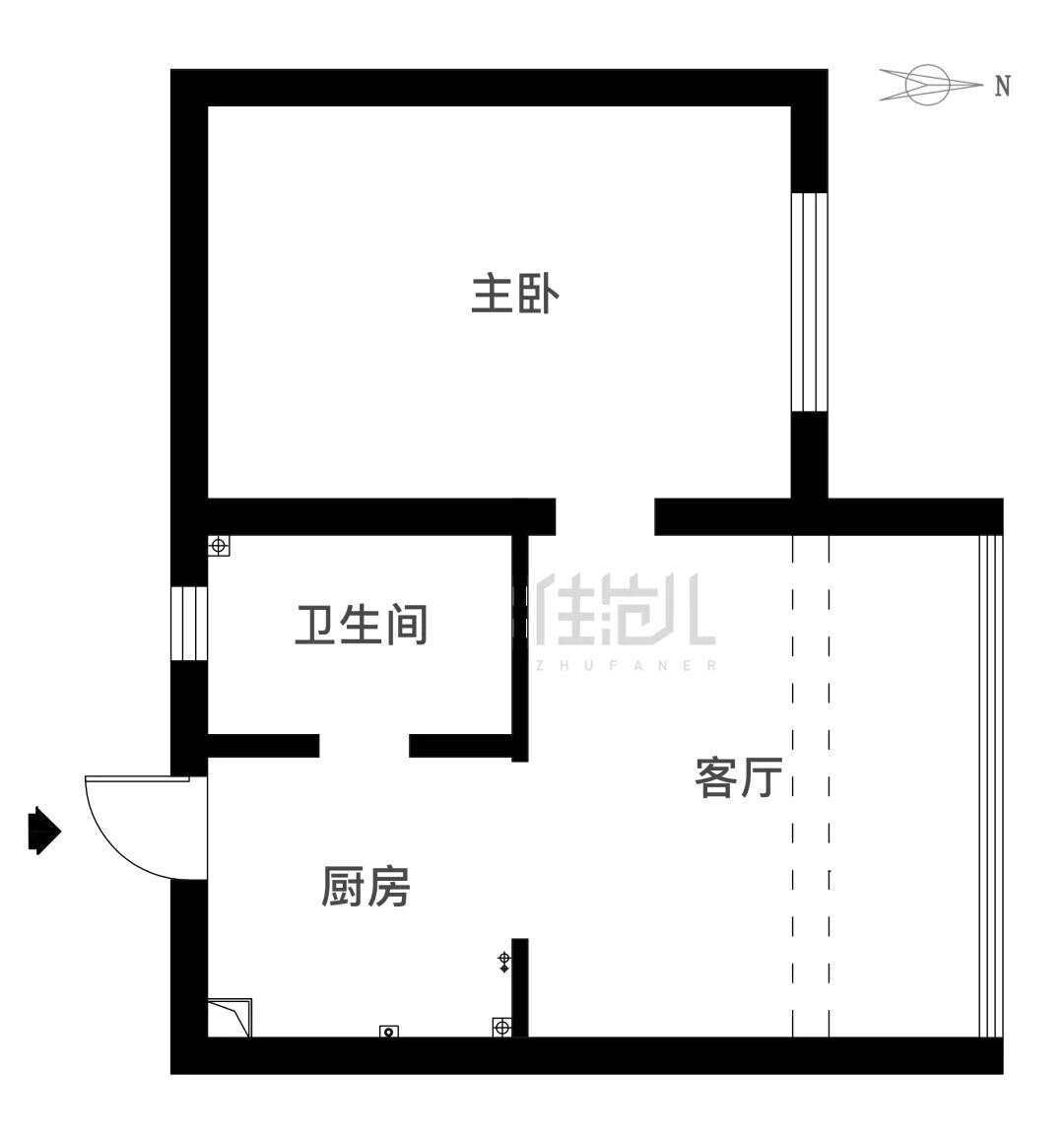 43m²一居室现代简约-户型