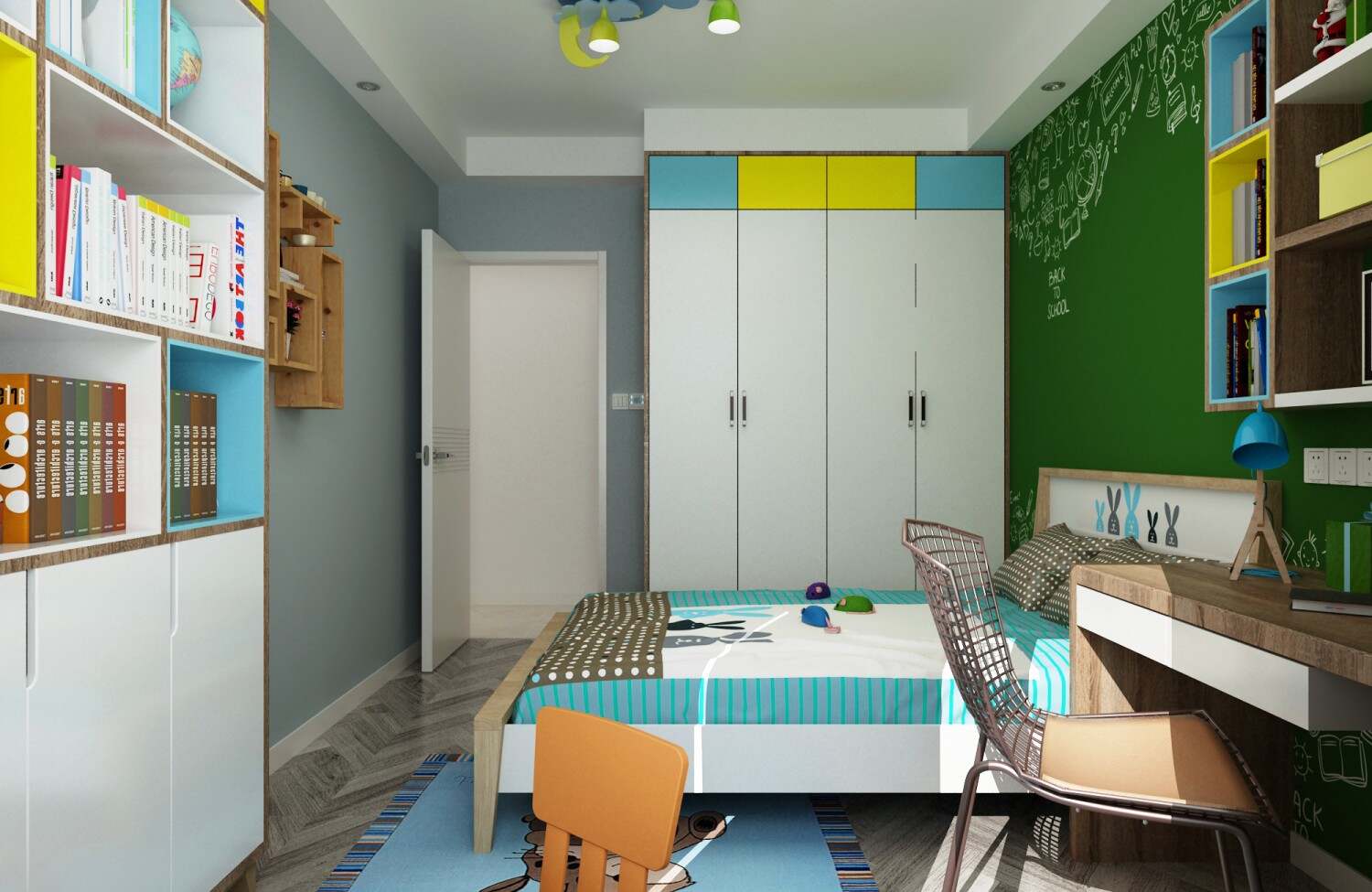 灰色格调现代简约风120平公寓精装儿童房效果图