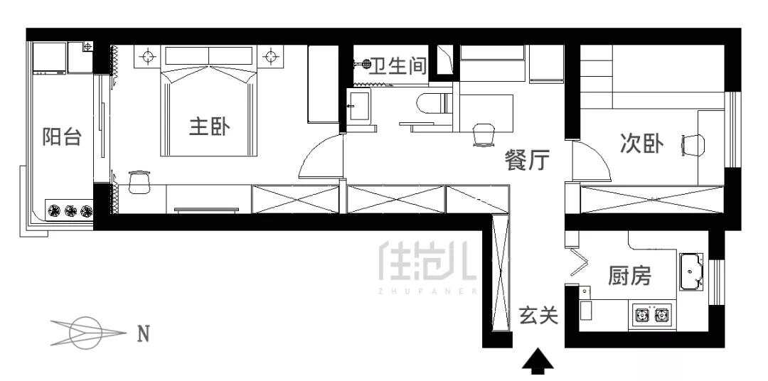60m²两居室北欧-户型