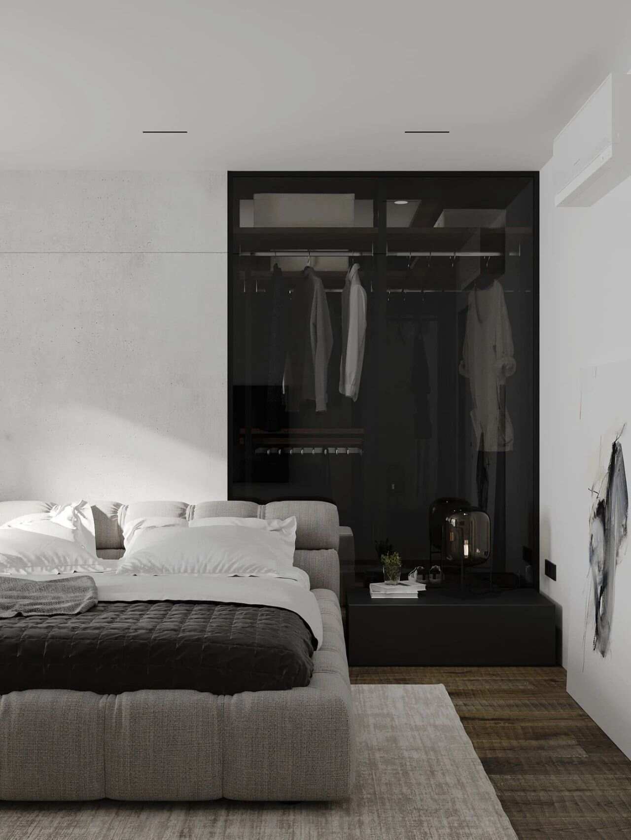 高级灰色系现代风卧室装修效果图