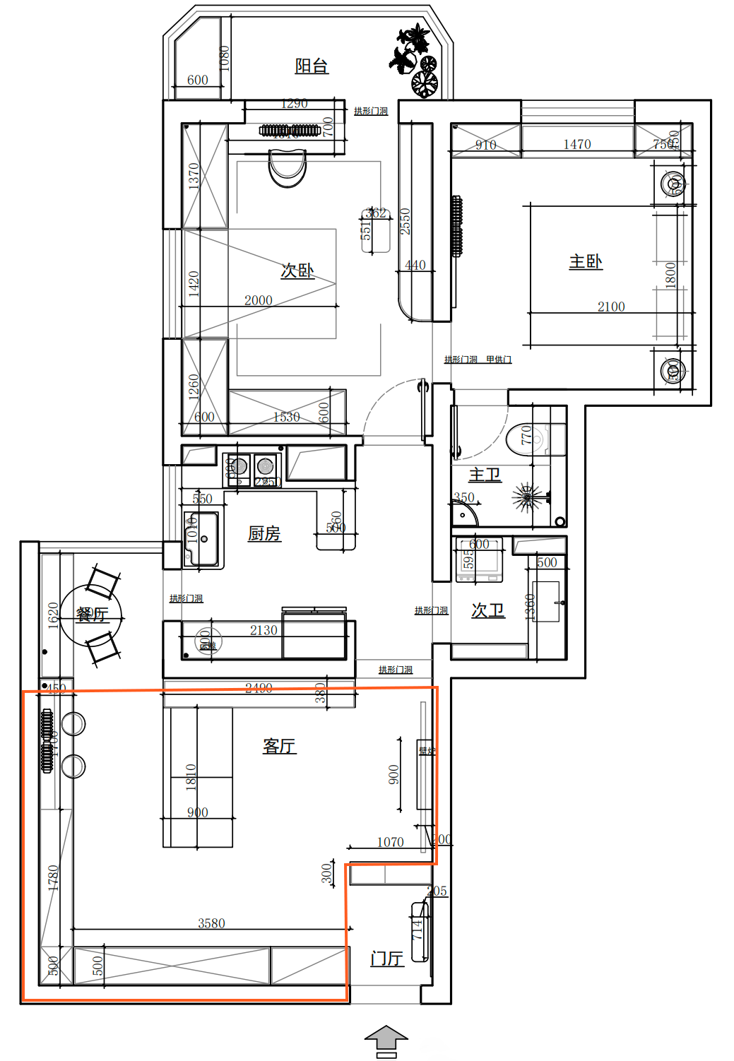 69m²一居室法式-客厅效果图
