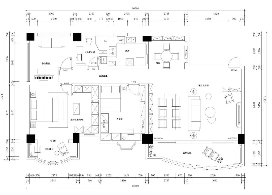 126m²三居室法式-户型
