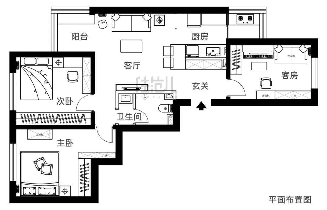 70m²三居室田园-户型