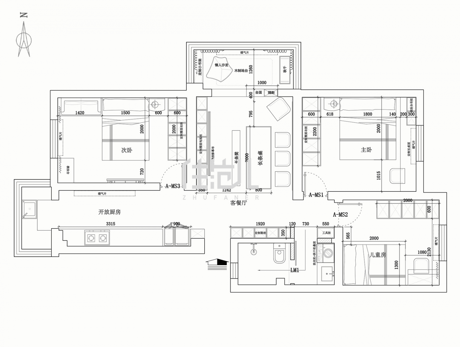 71m²三居室日式-户型