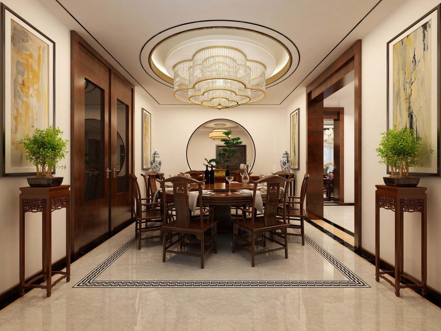 新中式风格客餐厅效果图|空间|家装设计|野生设计诗 - 原创作品 - 站酷 (ZCOOL)