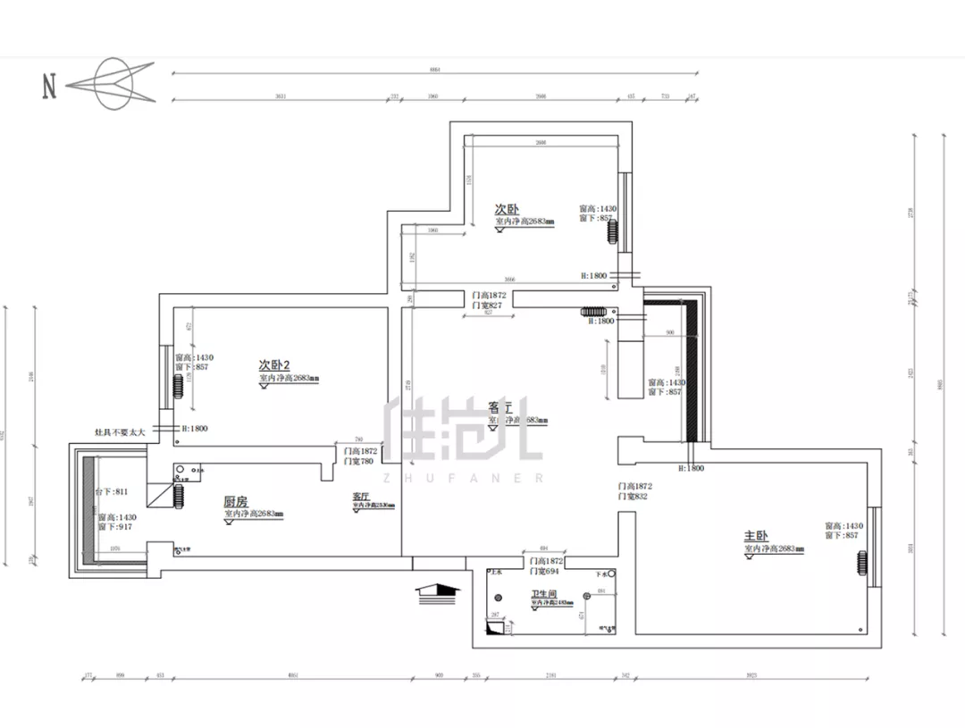 69m²三居室现代简约-户型