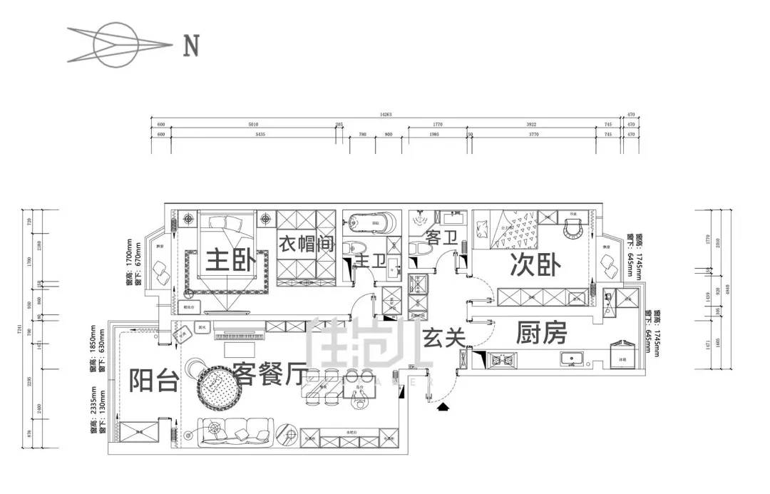 90m²两居室现代简约-户型