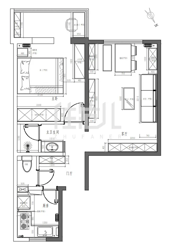 55m²一居室现代简约-户型