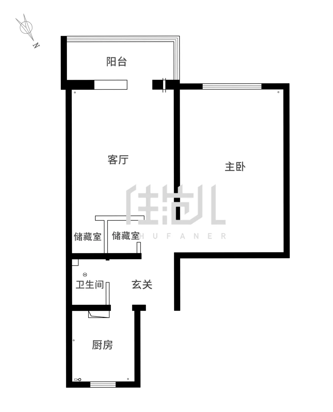 55m²一居室现代简约-户型