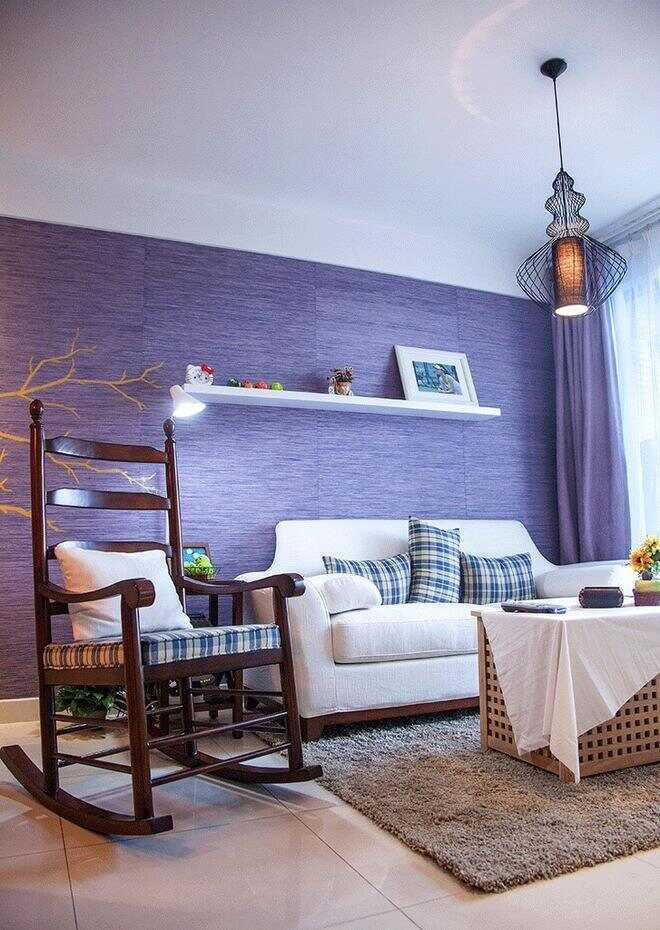 紫色优雅混搭客厅沙发背景墙效果图