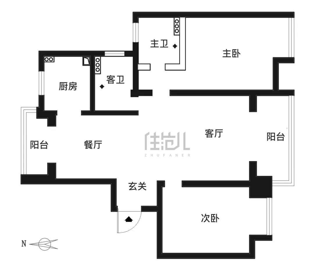 120m²两居室日式-户型