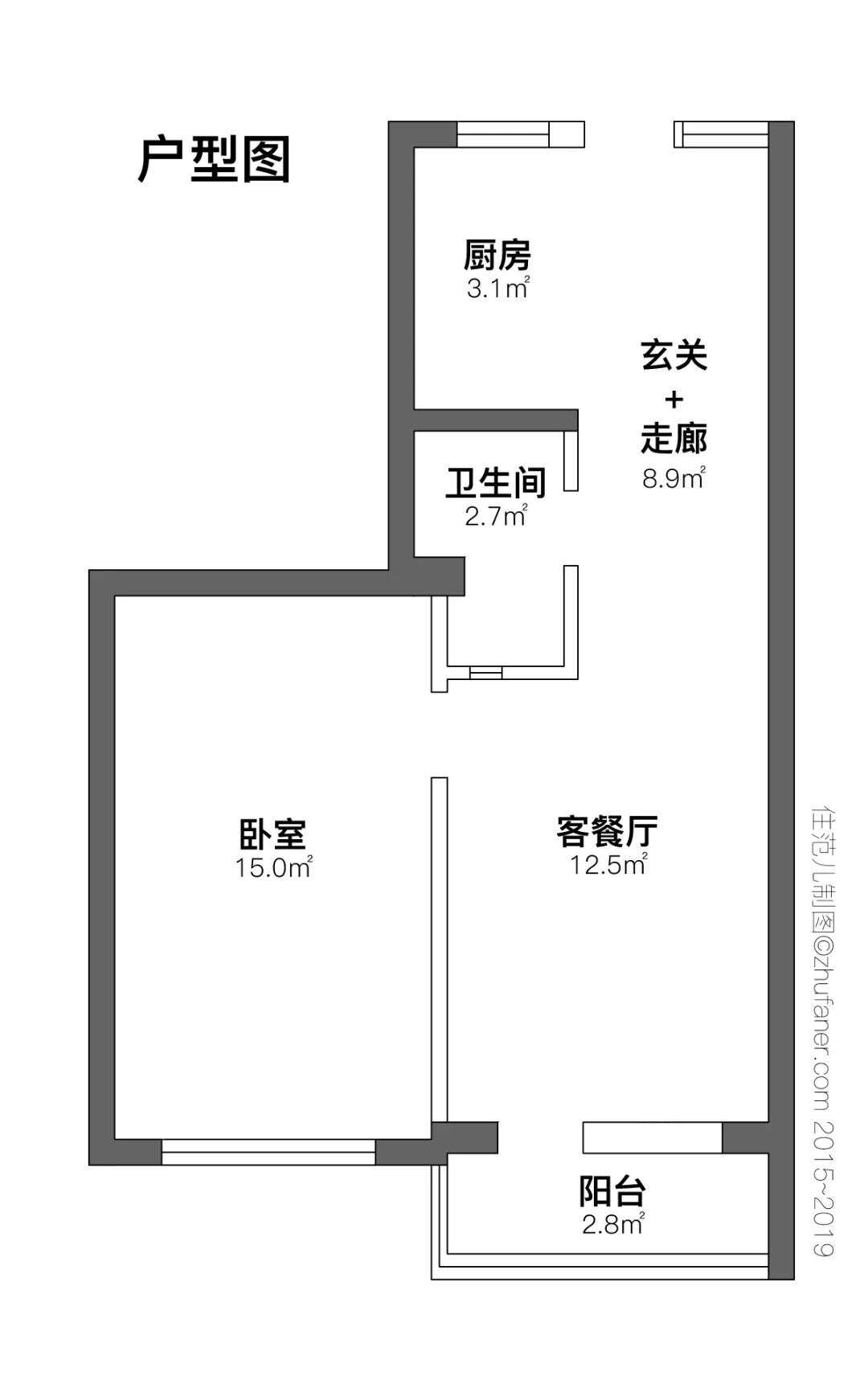 60m²一居室现代简约-户型