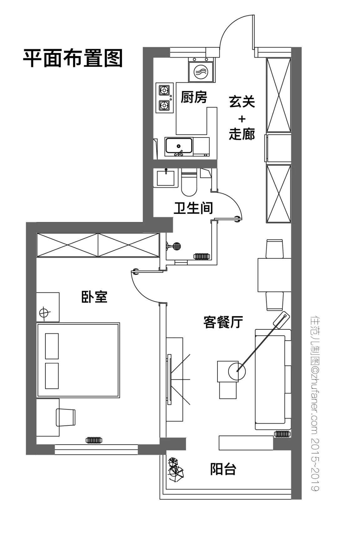 60m²一居室现代简约-户型
