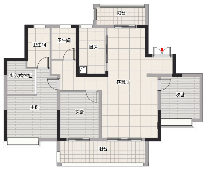 105m²三居室现代简约-户型