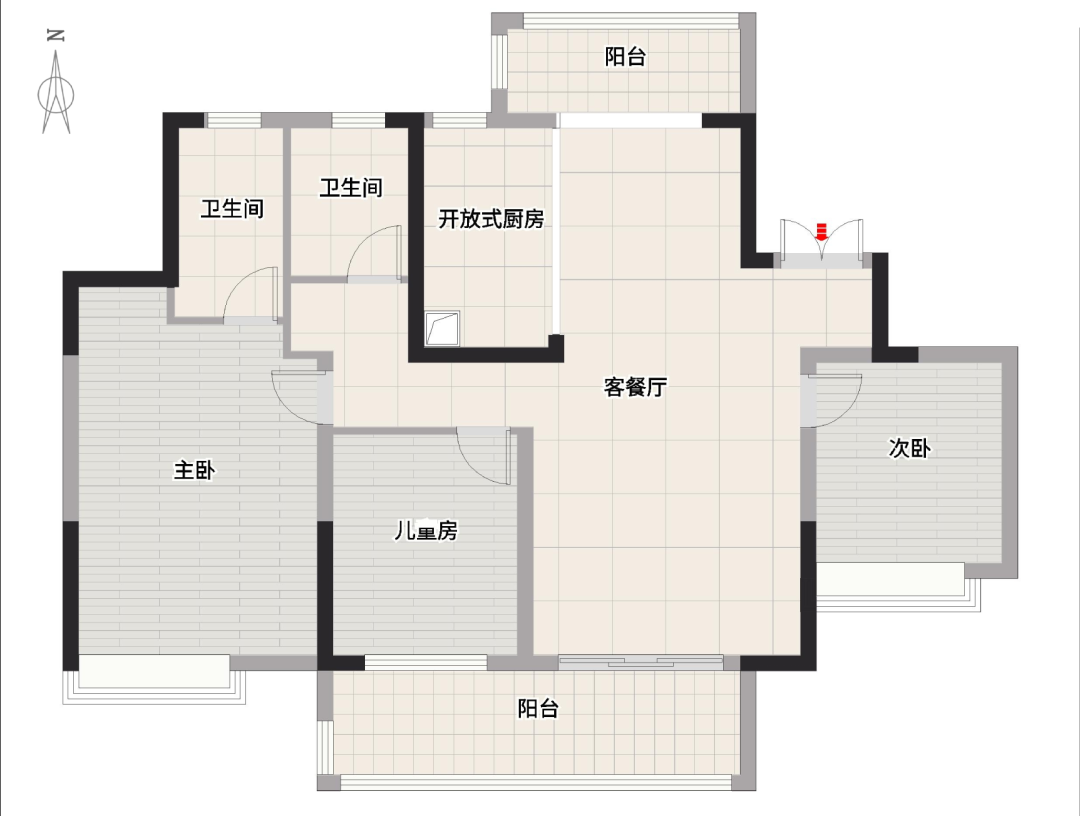 105m²三居室现代简约-户型