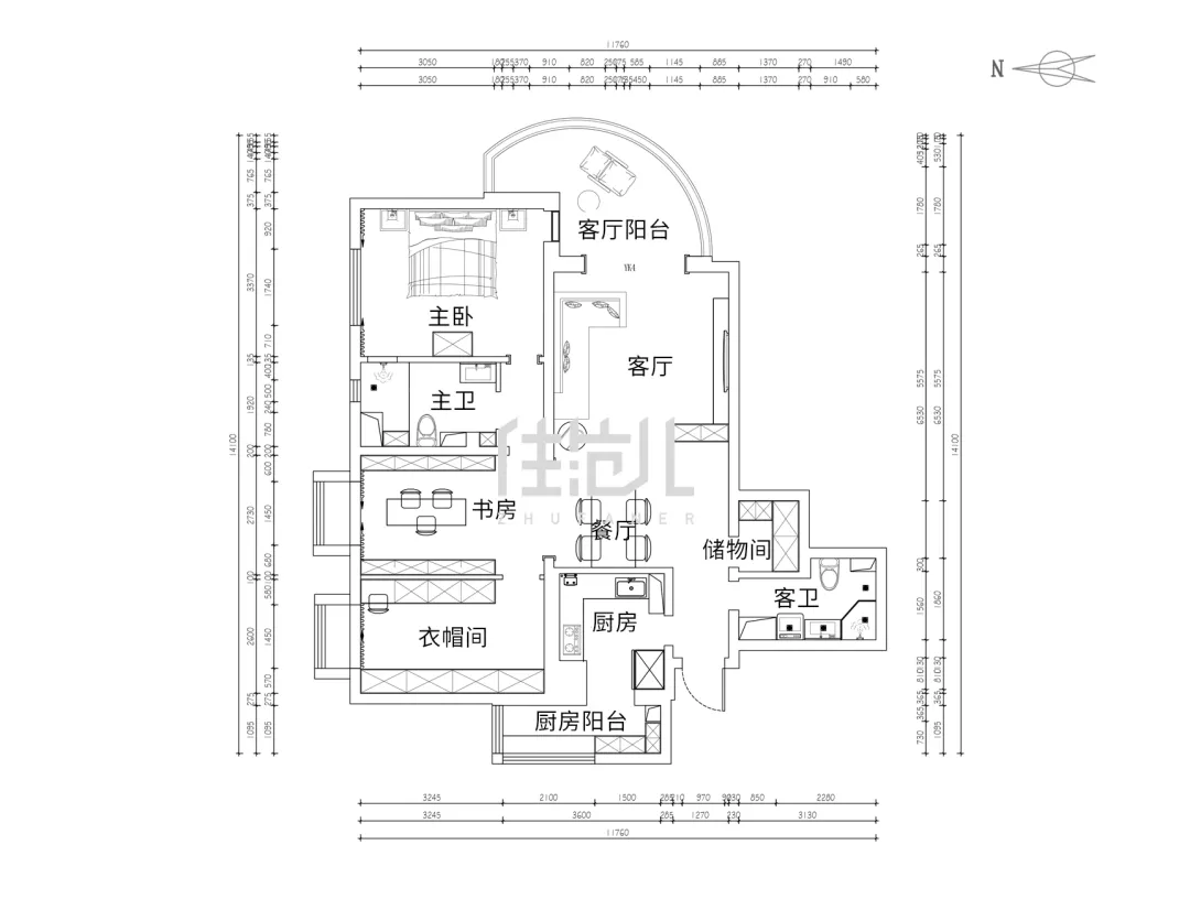 112m²三居室现代简约-户型