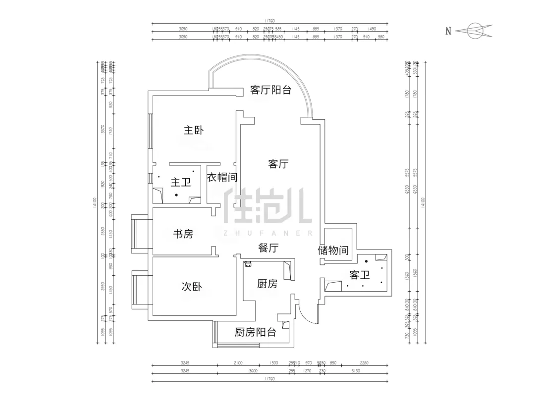 112m²三居室现代简约-户型