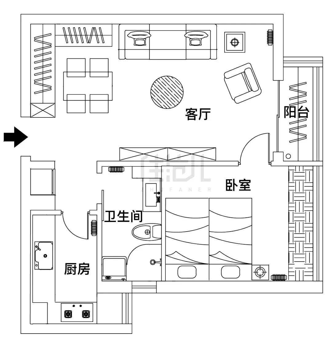 50m²一居室现代简约-户型
