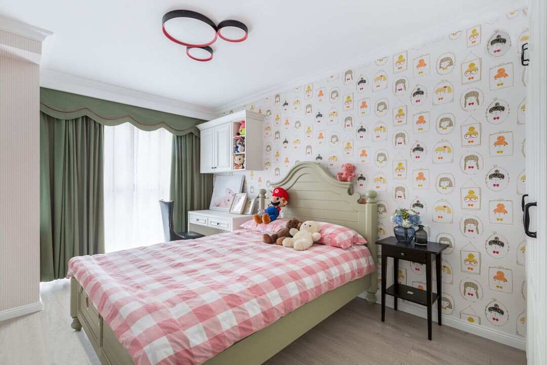 輕奢美式風格三居兒童房背景墻裝修效果圖