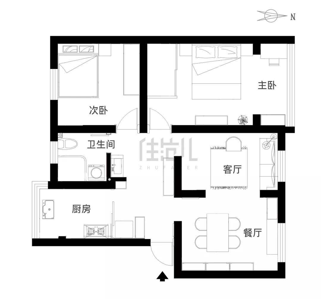 76m²两居室美式-户型