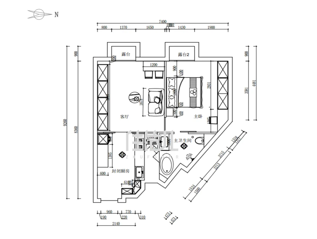 45m²一居室现代简约-户型