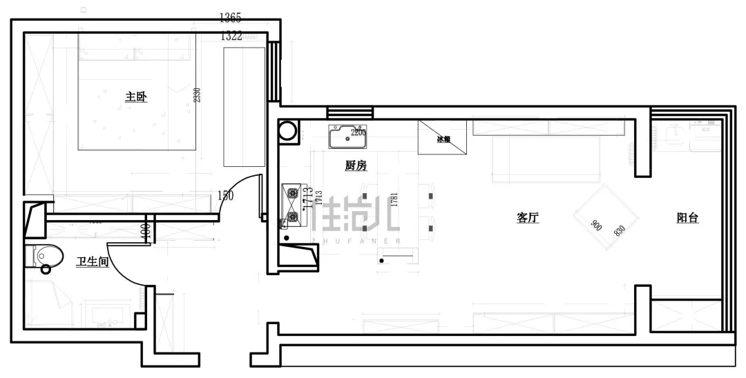 78m²一居室现代简约-户型