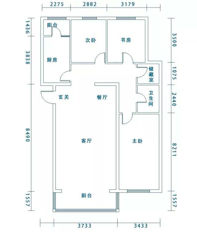 113m²三居室轻奢-户型