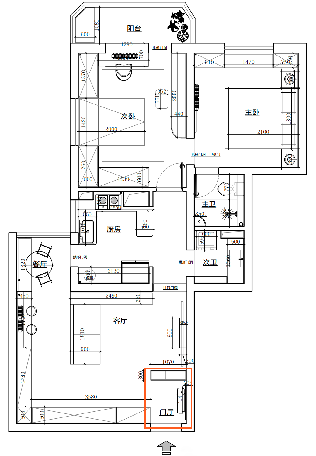 69m²一居室法式-玄关效果图