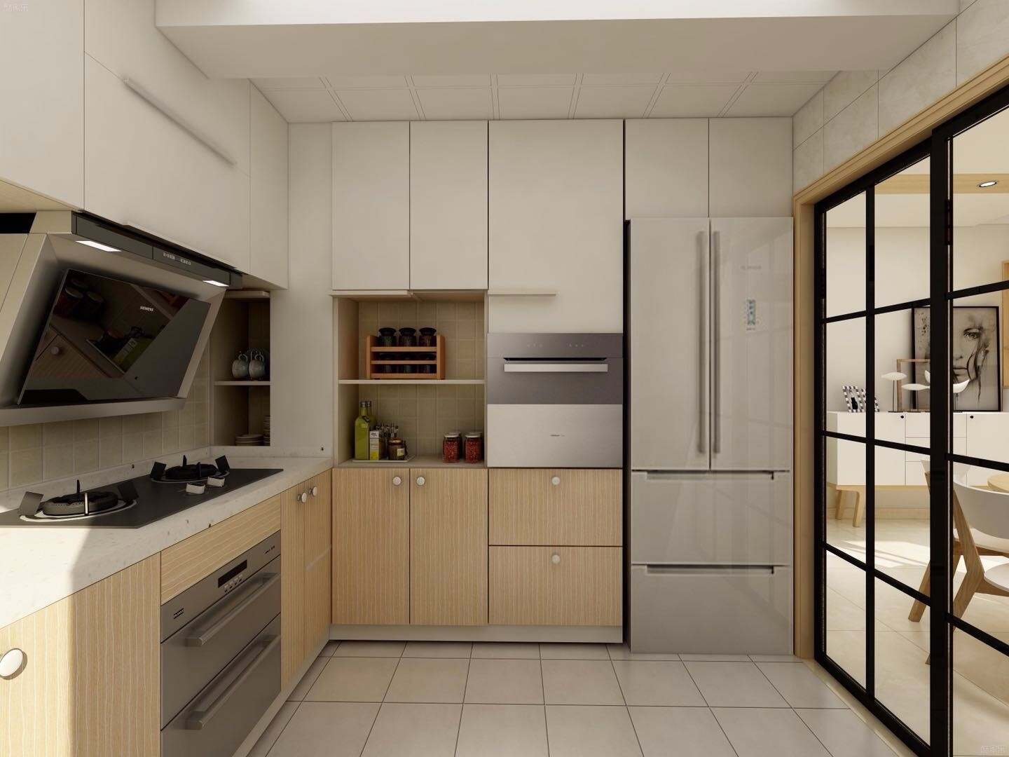 現代簡約木色廚房裝修效果圖