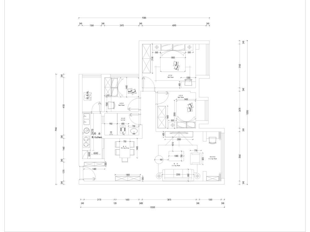 96m²三居室现代简约-户型