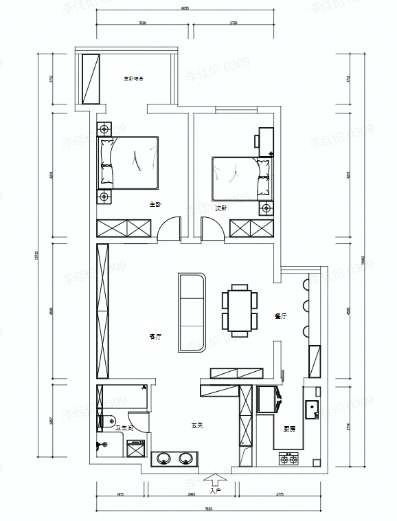 89m²两居室现代简约-户型