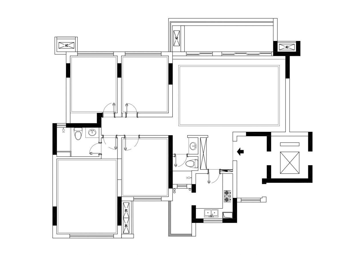 130m²三居室轻奢-户型