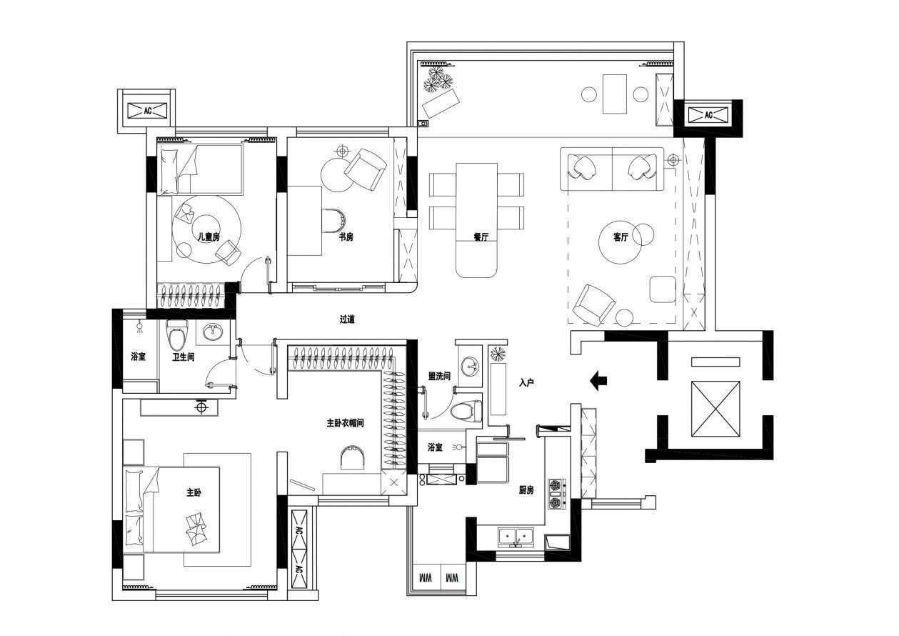 130m²三居室轻奢-户型