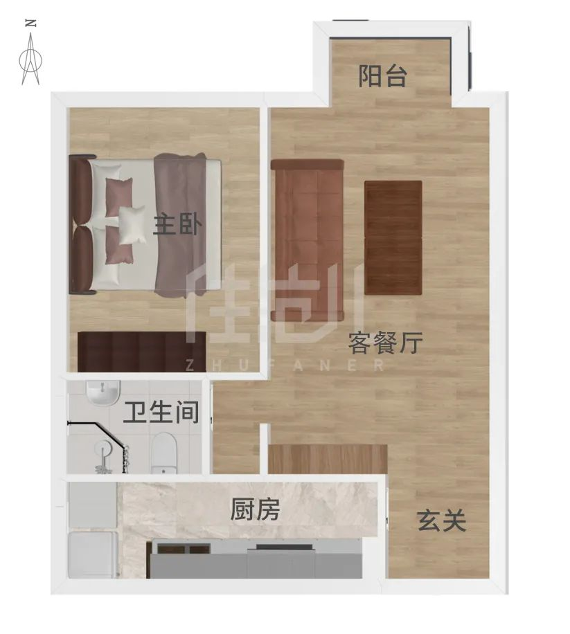 46m²两居室现代简约-户型