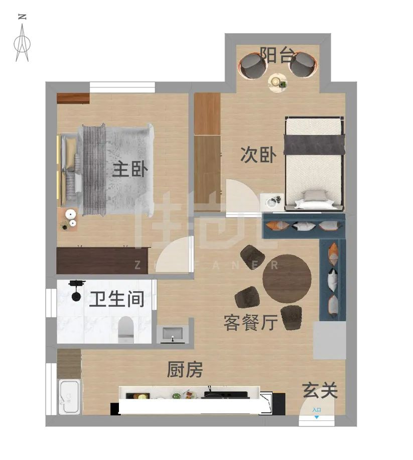 46m²两居室现代简约-户型