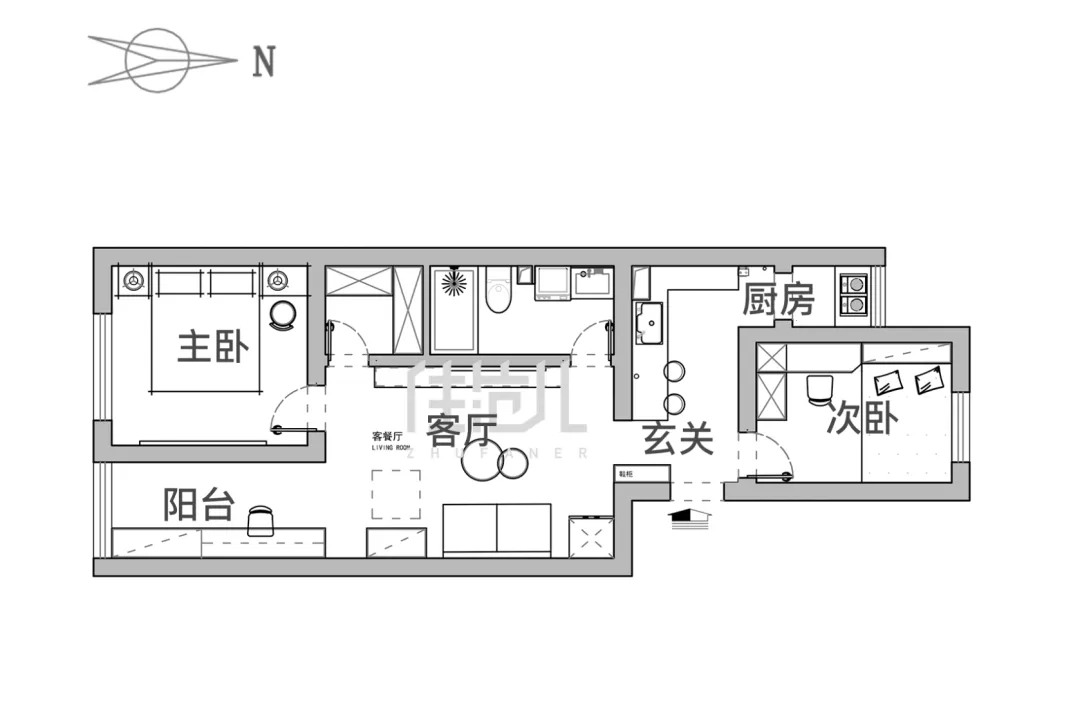 60m²两居室现代简约-户型