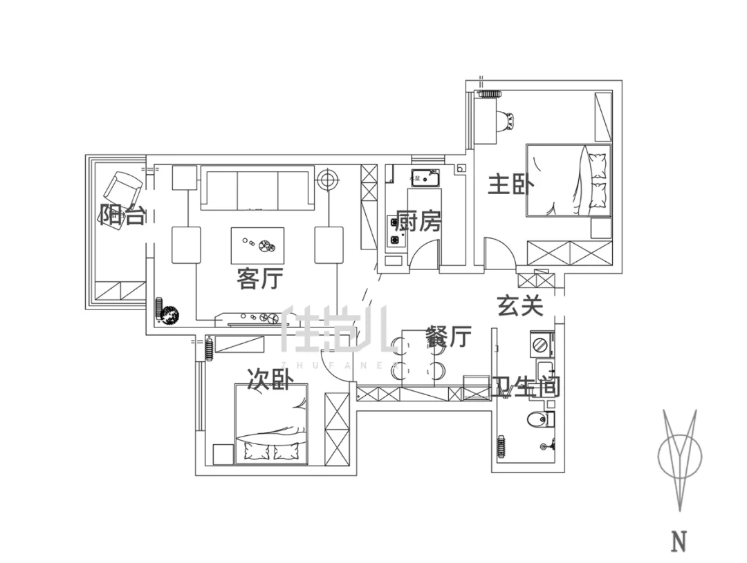 78m²两居室北欧-户型