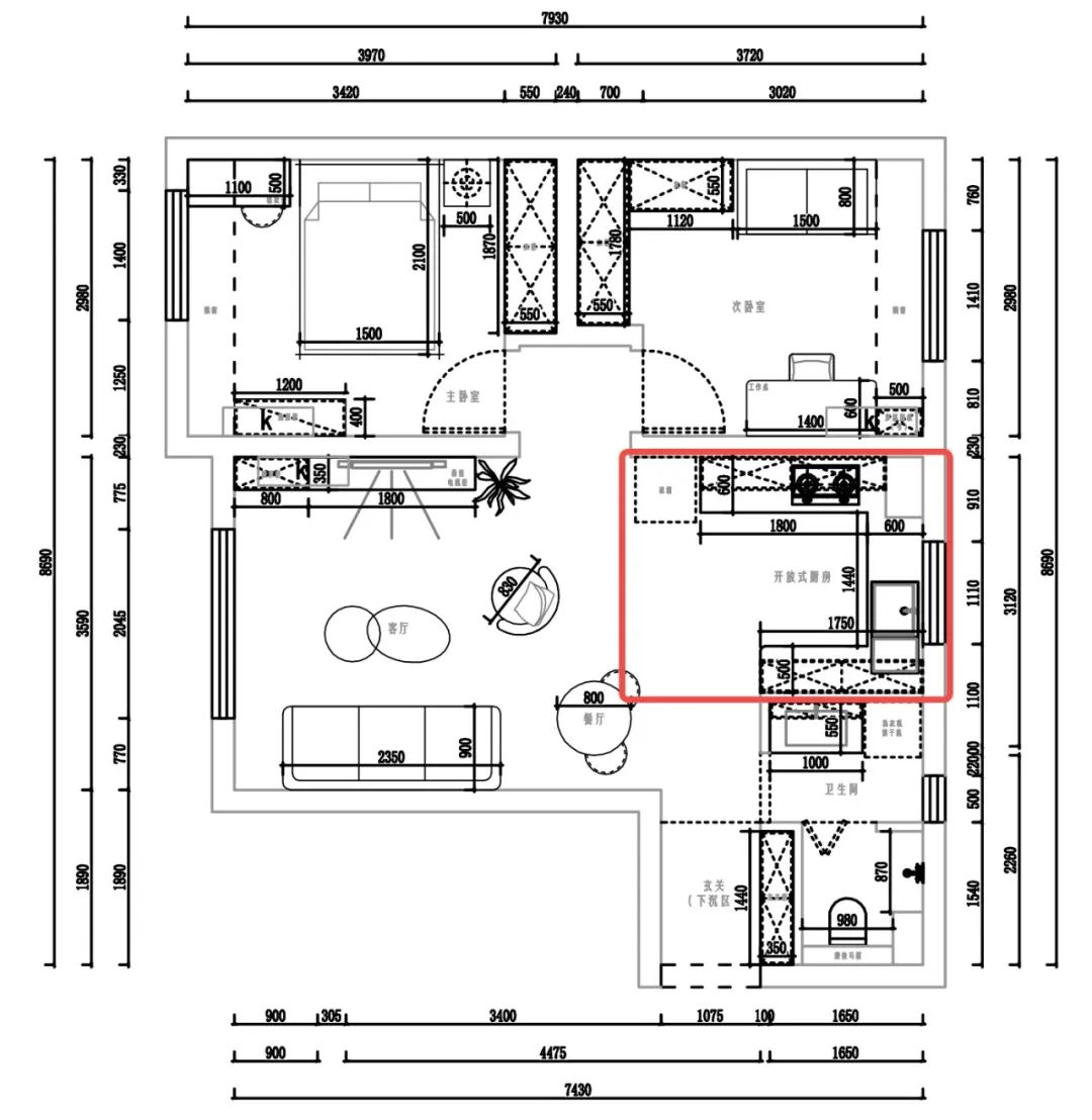 60m²两居室英伦-户型