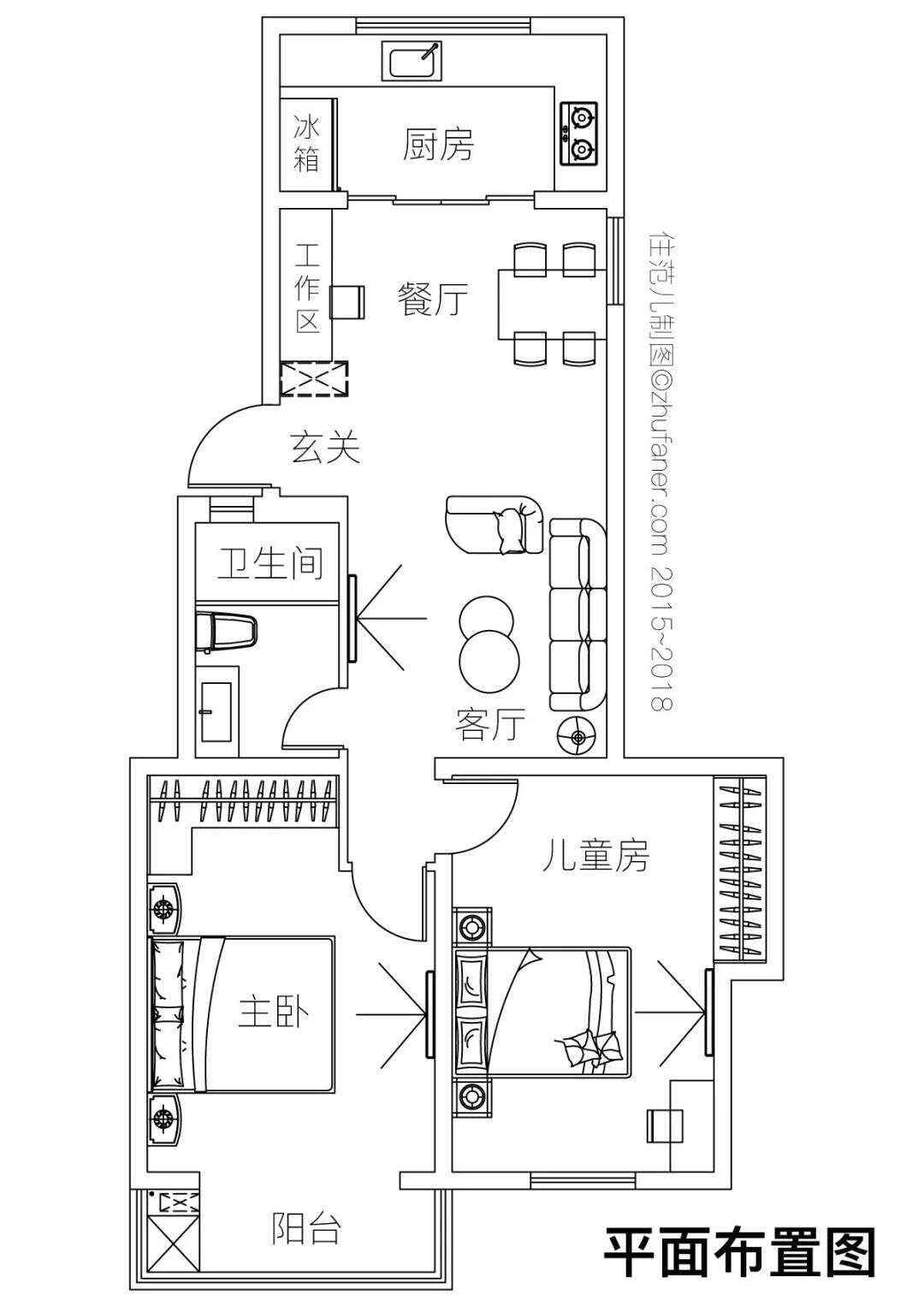 82m²两居室现代简约-户型