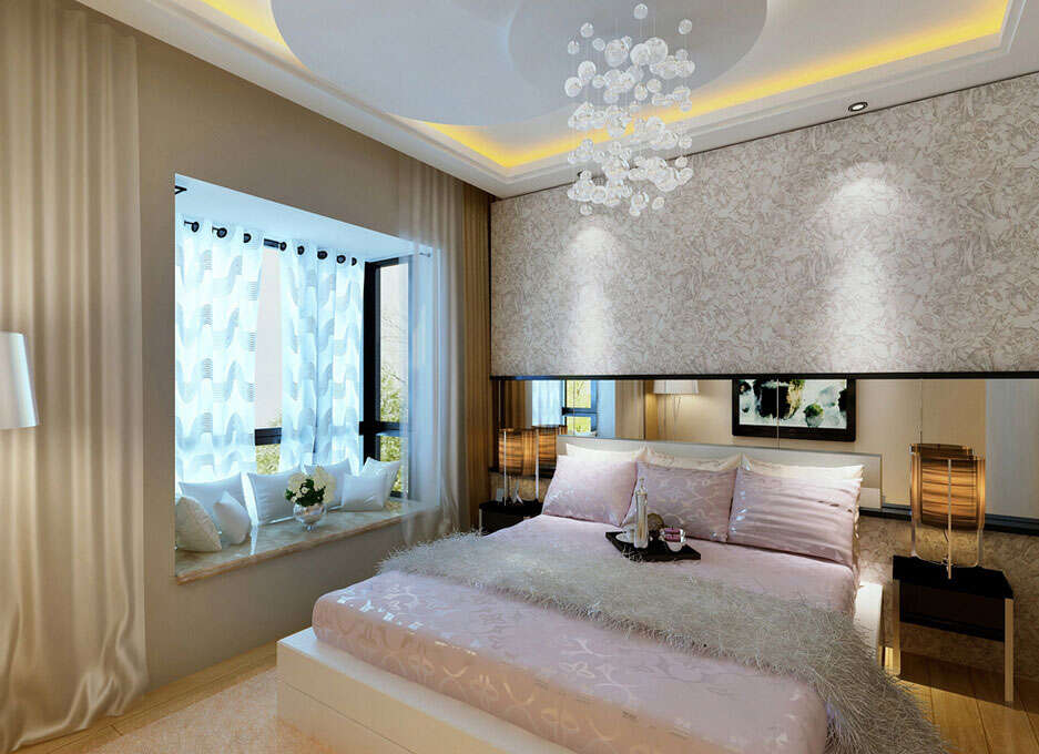 110平米绚丽浪漫美式飘窗卧室效果图