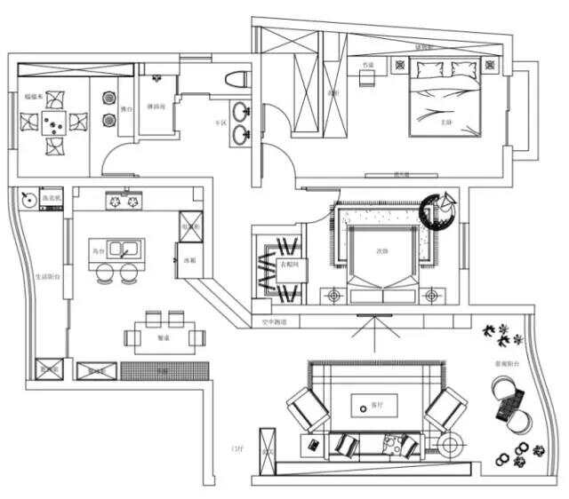 137m²两居室轻奢-户型