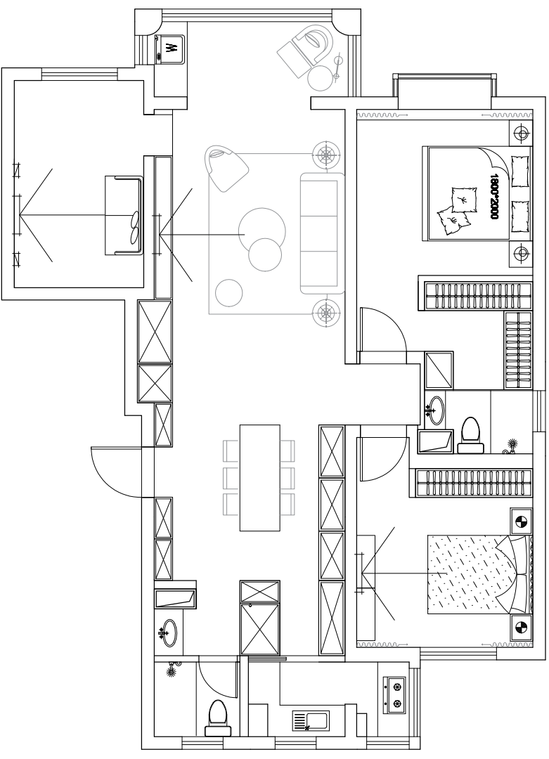 100m²三居室轻奢-户型