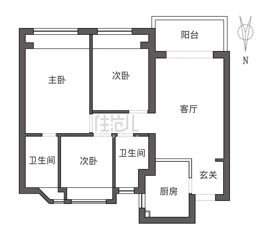 93m²三居室现代简约-户型